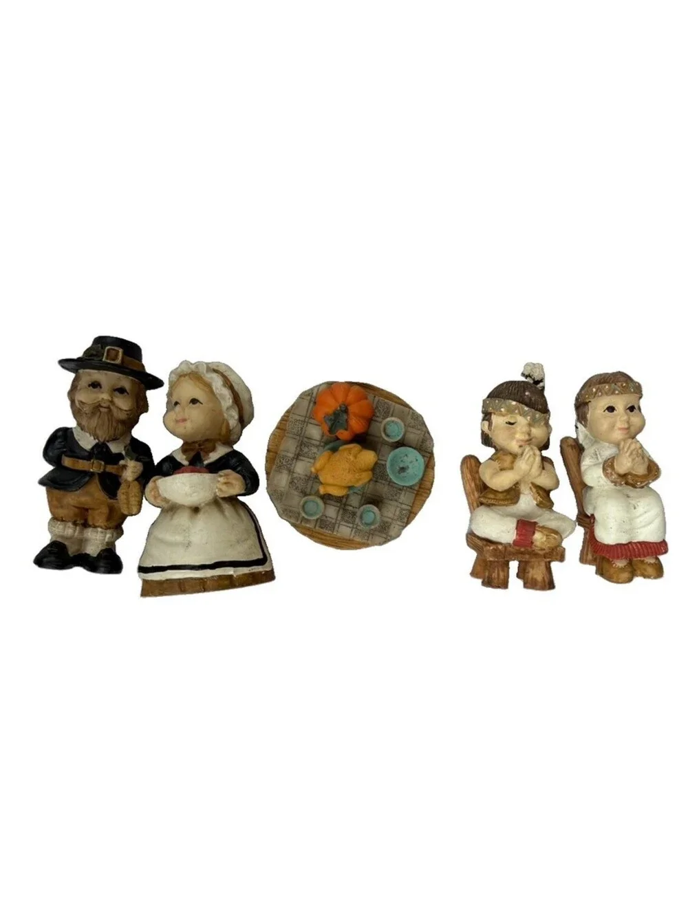 Thanksgiving Pilgrim Figurines Set of 5 Crowning Torch Resin Bob Scheeberg